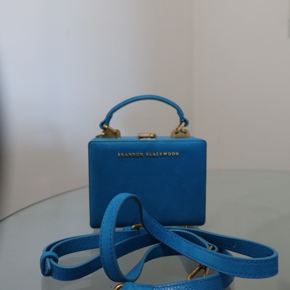 Like New Brandon Blackwood Aqua Blue Suede Mini Kendrick Trunk - Picture 6 of 8